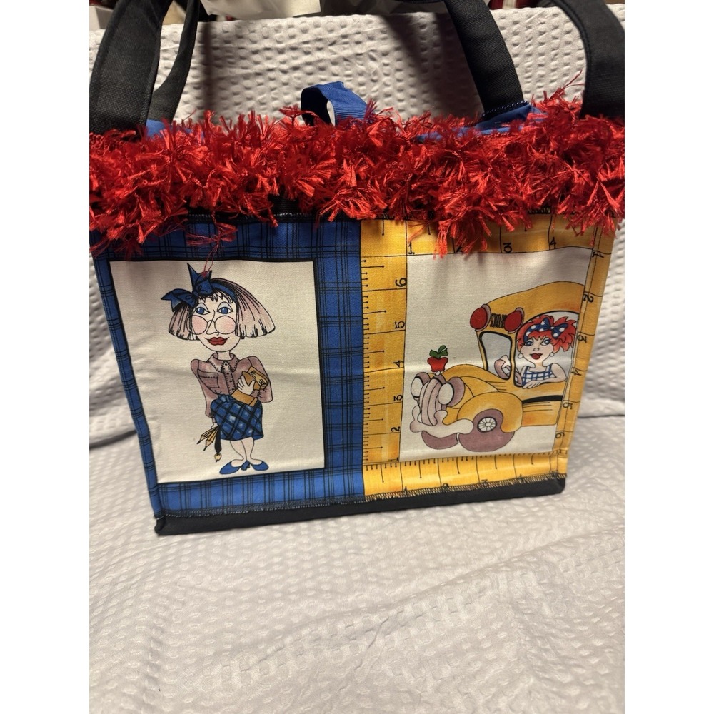 Handmade Purse Priss Novelty Tote Whimsical‎ Women Panels w/red eyelash trim